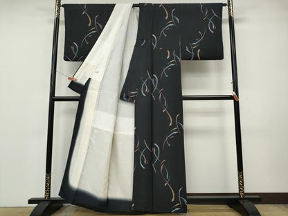 平和屋着物●上質な小紋　吉祥文　黒地　正絹　逸品　CABK8185ut