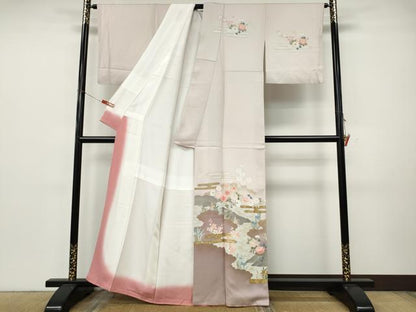 平和屋着物●訪問着　エ霞枝花文　暈し染め　金銀彩　正絹　逸品　CABK8188ut