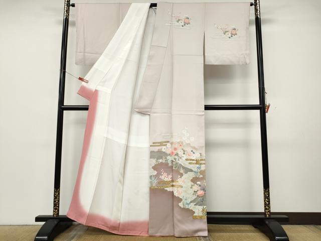 平和屋着物●訪問着　エ霞枝花文　暈し染め　金銀彩　正絹　逸品　CABK8188ut