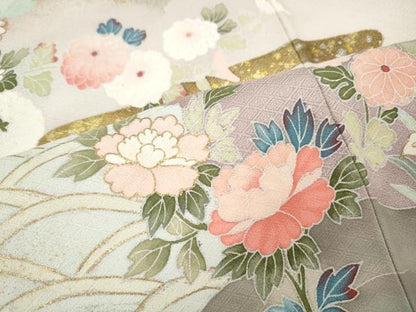 平和屋着物●訪問着　エ霞枝花文　暈し染め　金銀彩　正絹　逸品　CABK8188ut