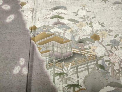 平和屋着物●訪問着　紬地　絞り　風景草花文　正絹　逸品　CABK8193ut