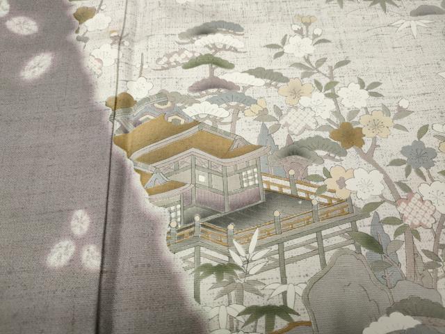 平和屋着物●訪問着　紬地　絞り　風景草花文　正絹　逸品　CABK8193ut