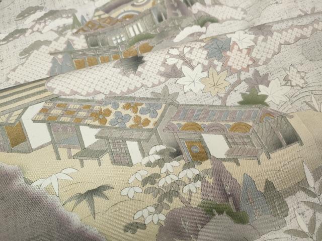 平和屋着物●訪問着　紬地　絞り　風景草花文　正絹　逸品　CABK8193ut