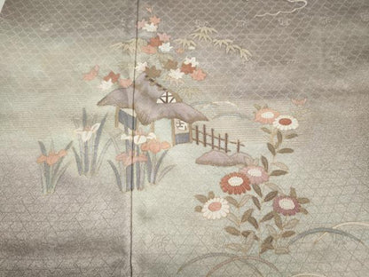 平和屋着物●訪問着　風景草花文　暈し染め　金彩　正絹　逸品　CABK8197ut