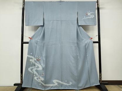 平和屋着物●訪問着　絞り　刺繍　打ち出の小槌　流水草花文　金彩　正絹　逸品　CABK8198ut