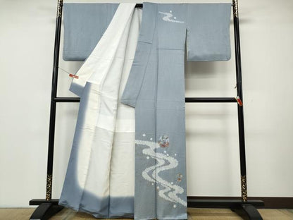 平和屋着物●訪問着　絞り　刺繍　打ち出の小槌　流水草花文　金彩　正絹　逸品　CABK8198ut