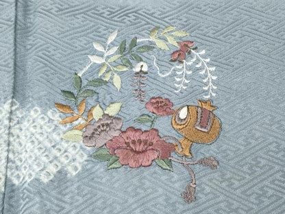 平和屋着物●訪問着　絞り　刺繍　打ち出の小槌　流水草花文　金彩　正絹　逸品　CABK8198ut
