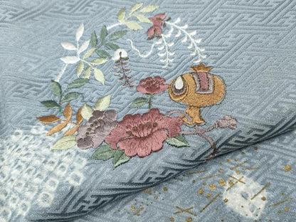 平和屋着物●訪問着　絞り　刺繍　打ち出の小槌　流水草花文　金彩　正絹　逸品　CABK8198ut