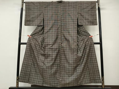 平和屋着物▼本場大島紬　9マルキ　格子柄　正絹　逸品　CABK8199ut