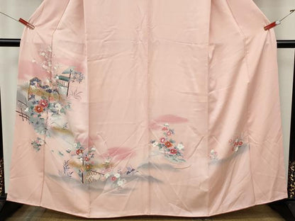 平和屋着物●訪問着　屏風流水草花文　暈し染め　金彩　三越扱い　正絹　逸品　CABK8201ut