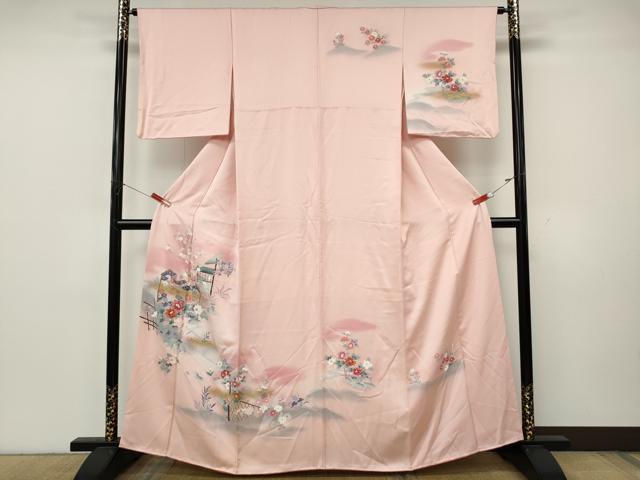 平和屋着物●訪問着　屏風流水草花文　暈し染め　金彩　三越扱い　正絹　逸品　CABK8201ut