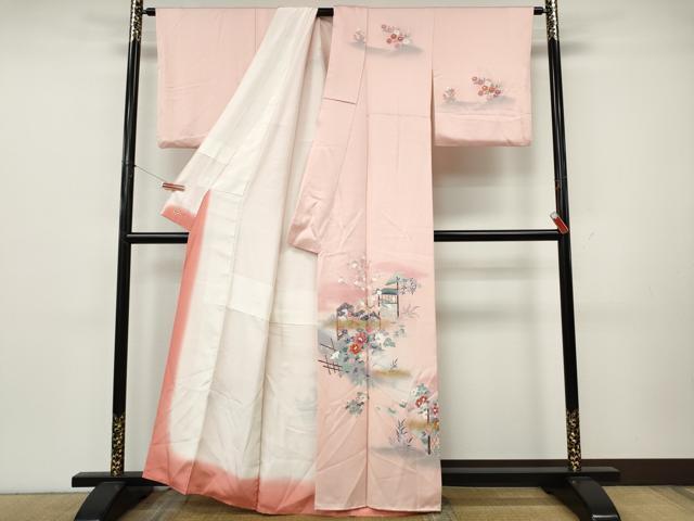 平和屋着物●訪問着　屏風流水草花文　暈し染め　金彩　三越扱い　正絹　逸品　CABK8201ut