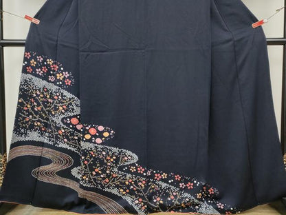 平和屋着物●訪問着　総絞り　流水草花文　金彩　正絹　逸品　CABK8202ut