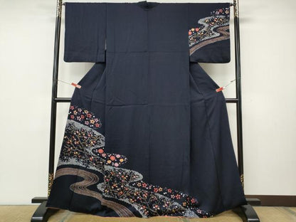 平和屋着物●訪問着　総絞り　流水草花文　金彩　正絹　逸品　CABK8202ut