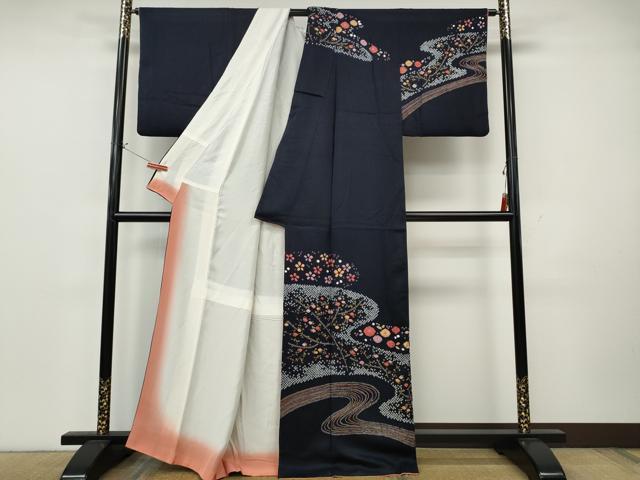 平和屋着物●訪問着　総絞り　流水草花文　金彩　正絹　逸品　CABK8202ut