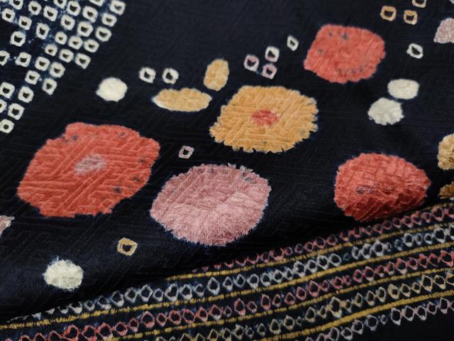 平和屋着物●訪問着　総絞り　流水草花文　金彩　正絹　逸品　CABK8202ut