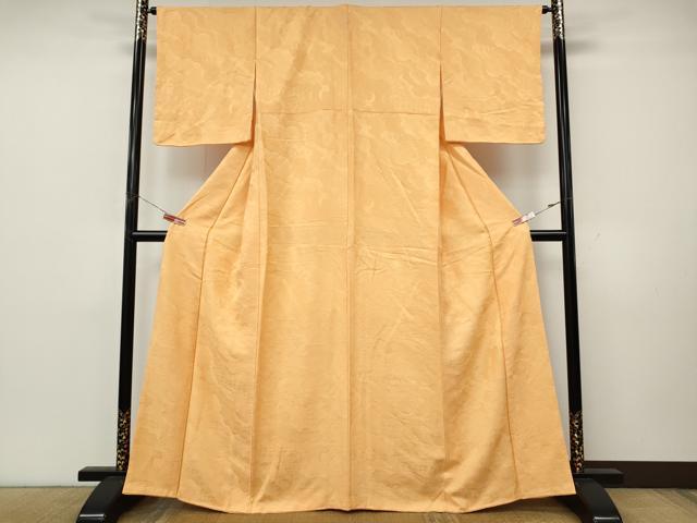 平和屋着物●上質な色無地　道長花地紋　萱草色　正絹　逸品　未使用　CABK8204ut
