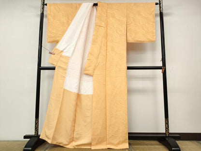 平和屋着物●上質な色無地　道長花地紋　萱草色　正絹　逸品　未使用　CABK8204ut