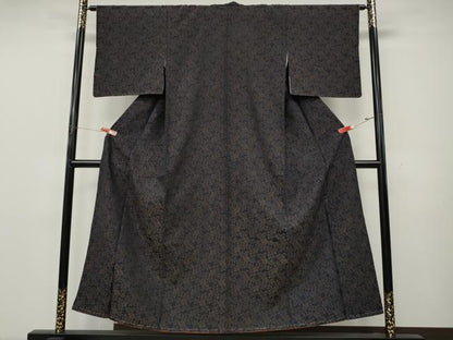 平和屋着物●上質なお召　舞花文　黒地　正絹　逸品　CABK8208ut