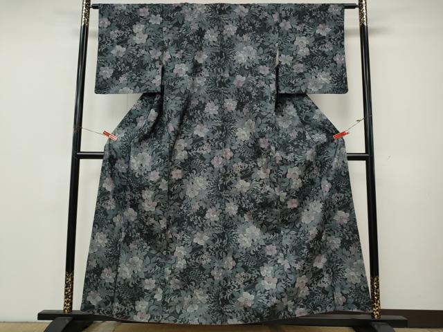 平和屋着物●本場染大島紬　吉祥花文　正絹　逸品　CABK8209ut