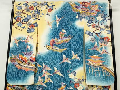 平和屋着物●豪華振袖　型染め　船飛鶴枝梅文　暈し染め　正絹　逸品　CABK8210ut