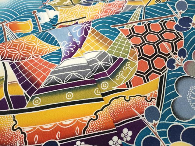 平和屋着物●豪華振袖　型染め　船飛鶴枝梅文　暈し染め　正絹　逸品　CABK8210ut