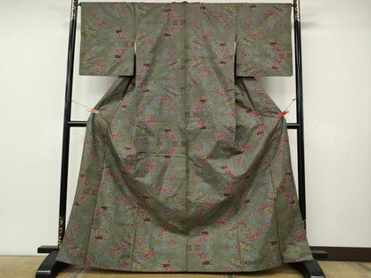 平和屋着物●本場大島紬　7マルキ　竹垣花文　正絹　逸品　CABK8213ut