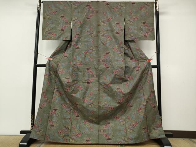 平和屋着物●本場大島紬　7マルキ　竹垣花文　正絹　逸品　CABK8213ut