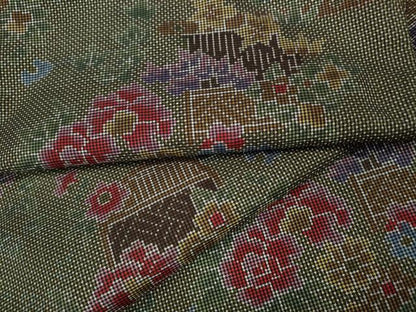 平和屋着物●本場大島紬　7マルキ　竹垣花文　正絹　逸品　CABK8213ut