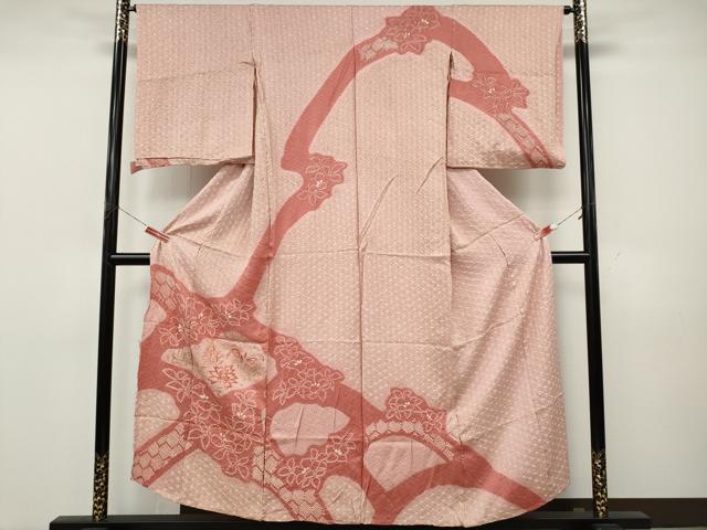 平和屋着物●訪問着　絞り　刺繍　草花文　金彩　仮絵羽　正絹　逸品　未使用　CABK8234ut