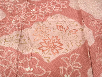 平和屋着物●訪問着　絞り　刺繍　草花文　金彩　仮絵羽　正絹　逸品　未使用　CABK8234ut