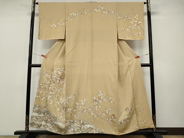 平和屋着物●訪問着　駒刺繍　竹垣雪輪花文　金彩　正絹　逸品　未使用　CABK8247ut