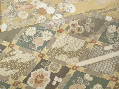 平和屋着物●訪問着　駒刺繍　竹垣雪輪花文　金彩　正絹　逸品　未使用　CABK8247ut