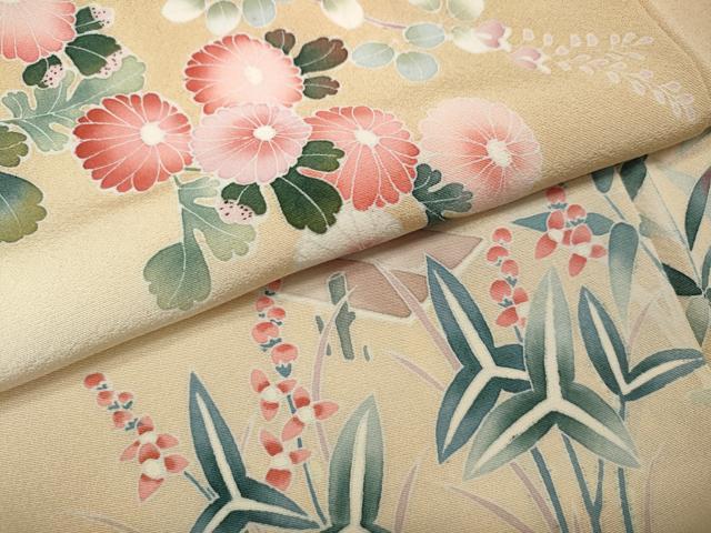平和屋着物●訪問着　友禅　竹垣草花文　暈し染め　ロング丈　正絹　逸品　CABK8250ut