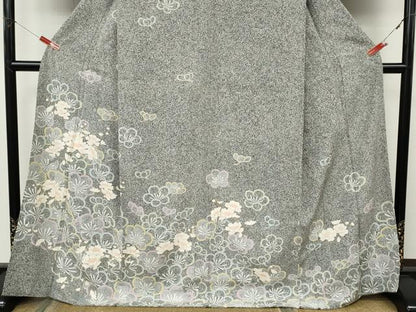 平和屋着物●訪問着　枝花文　たたき染め　金彩　正絹　逸品　CABK8254ut
