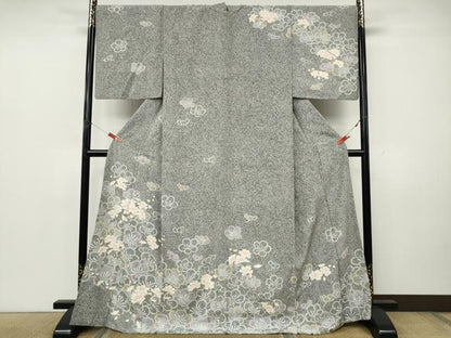 平和屋着物●訪問着　枝花文　たたき染め　金彩　正絹　逸品　CABK8254ut