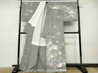 平和屋着物●訪問着　枝花文　たたき染め　金彩　正絹　逸品　CABK8254ut