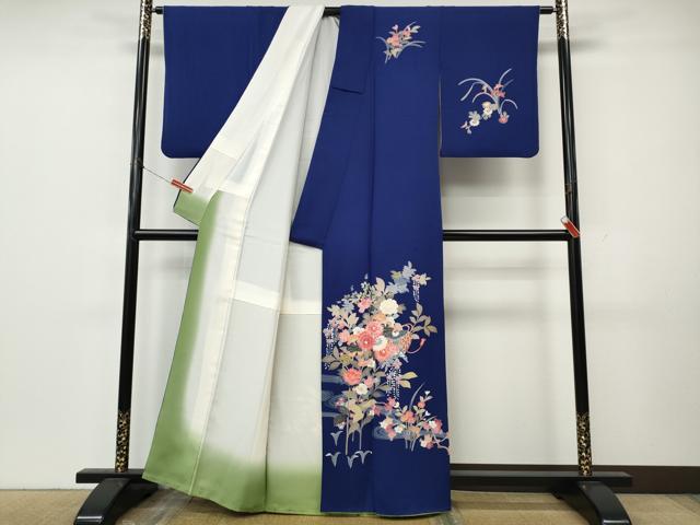 平和屋着物●本加賀友禅作家　岡本幸治　訪問着　流水枝花文　正絹　逸品　CABK8266ut