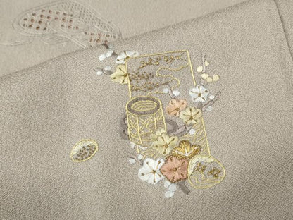 平和屋着物●中国三大刺繍　スワトウ刺繍　汕頭刺繍　総刺繍　訪問着　短冊松花文　金糸　正絹　逸品　未使用　CABK8267ut