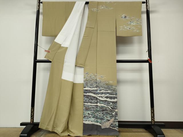 平和屋着物●訪問着　友禅　作家物　立波船飛鳥文　暈し染め　正絹　逸品　CABK8272ut