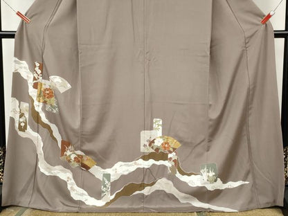 平和屋着物●訪問着　駒刺繍　道長地紙花文　金彩　ロング丈　正絹　逸品　CABK8273ut