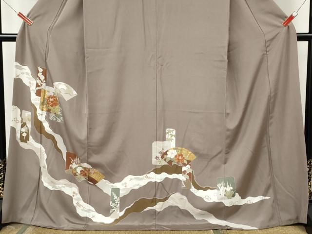 平和屋着物●訪問着　駒刺繍　道長地紙花文　金彩　ロング丈　正絹　逸品　CABK8273ut