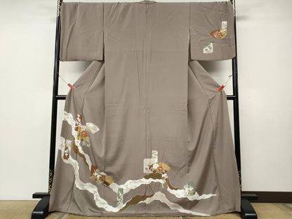 平和屋着物●訪問着　駒刺繍　道長地紙花文　金彩　ロング丈　正絹　逸品　CABK8273ut