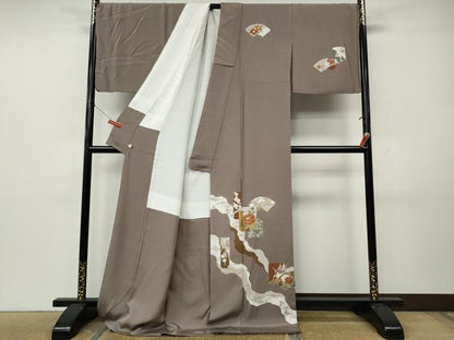 平和屋着物●訪問着　駒刺繍　道長地紙花文　金彩　ロング丈　正絹　逸品　CABK8273ut
