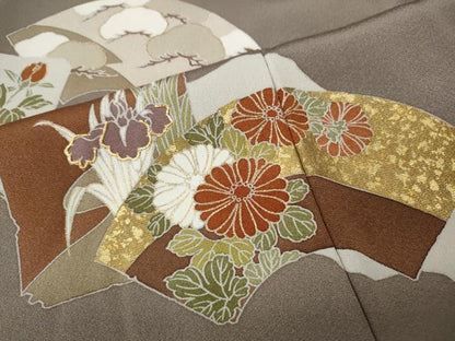 平和屋着物●訪問着　駒刺繍　道長地紙花文　金彩　ロング丈　正絹　逸品　CABK8273ut