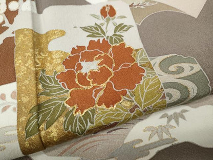 平和屋着物●訪問着　駒刺繍　道長地紙花文　金彩　ロング丈　正絹　逸品　CABK8273ut
