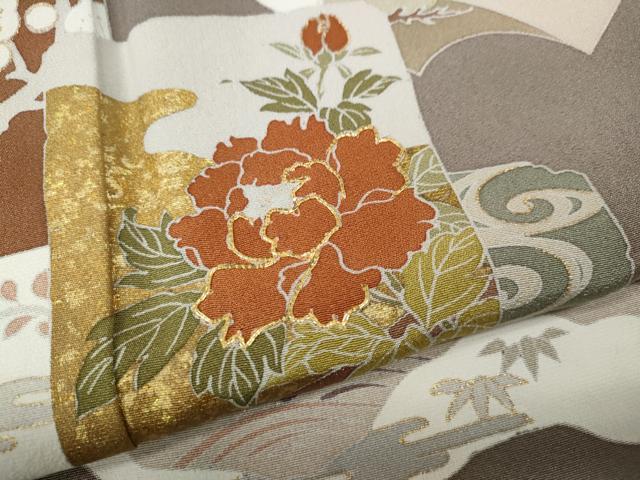 平和屋着物●訪問着　駒刺繍　道長地紙花文　金彩　ロング丈　正絹　逸品　CABK8273ut
