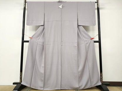 平和屋着物●上質な色無地　作家物　縞地紋　藤色　正絹　逸品　未使用　CABK8281ut