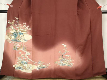 平和屋着物●訪問着　風景草花文　暈し染め　金彩　鬼しぼ縮緬　正絹　逸品　CABK8286ut