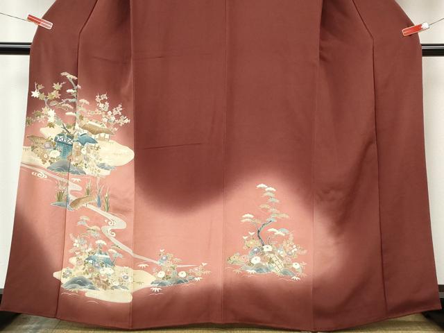 平和屋着物●訪問着　風景草花文　暈し染め　金彩　鬼しぼ縮緬　正絹　逸品　CABK8286ut